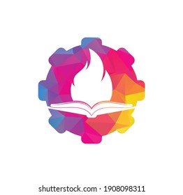 Book fire gear shape vector logo design. Motivation book vector logo design template.