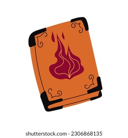 The Book of Fire Magic. Isolated object on a white background. Vector illustration. Flat style. Decorative object for Halloween.