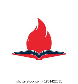 Book fire vector logo design. Motivation book vector logo design template.