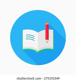Book flat icon with long shadow on blue circle background , educational concepts , vector illustration