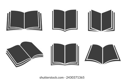 Conjunto de iconos planos de libro. Abra la colección de símbolos de libro. Vector