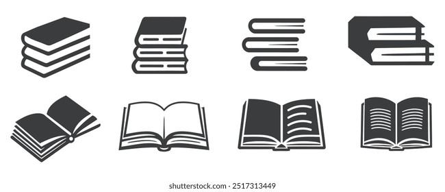 Conjunto de iconos planos de libro. Abrir símbolo de libro . Conjunto de iconos de libro. icono de libro abierto. Vector de icono de libro electrónico. logotipo de educación 