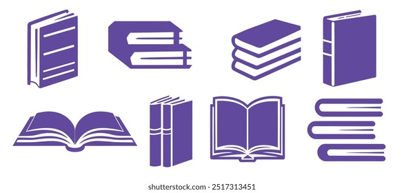 Symbolsatz für flache Bücher. Buch-Symbol öffnen. Symbolsatz für Bücher. Buchsymbol öffnen. eBook-Symbolvektor. Bildungslogo 