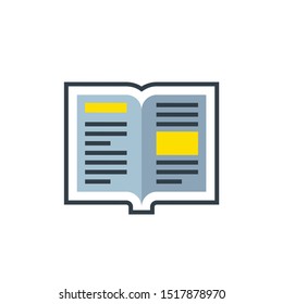 Book - flat icon in flat style design. Education library concept sin. Open book magazine with paper pages. Vector illustration. 