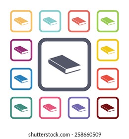 book flat icons set. Open colorful buttons 