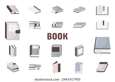 Book Flat Vector Illustration Icon Sticker Set Design Materials