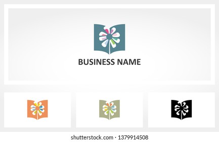 Book Flower Bloom Logo