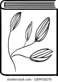 book with flowers on the cover hand drawing setch black and white outlines