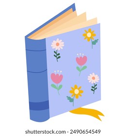 Book with flowers. Reading element for bookshop, library, bookstore or education.