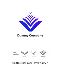 Book to fly logo Illustration with dummy text. Abstract books and birds flying logo vector. 