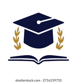 Logotipo académico centrado en el libro con concepto de graduación implícito