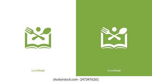 Book Food Logo Designs. Book and Fork, Spoon with Minimalist Style. Food Logo, Icon, Symbol, Vector, Design Template.