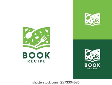 book with food logo, nature, cooking recipe, restaurant symbol design vector graphic