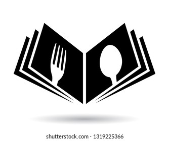 book, fork and spoon, simple icon or logo 