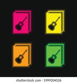Book four color glowing neon vector icon