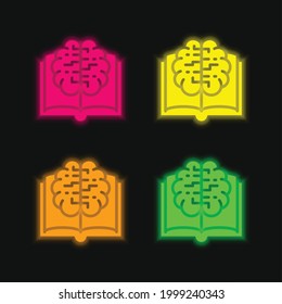 Book four color glowing neon vector icon
