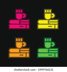 Book four color glowing neon vector icon