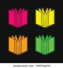 Book four color glowing neon vector icon