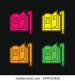 Book four color glowing neon vector icon