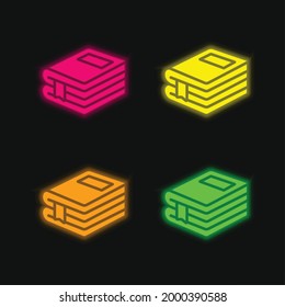 Book four color glowing neon vector icon