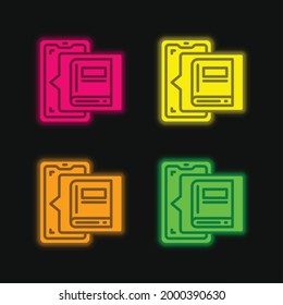 Book four color glowing neon vector icon