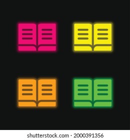 Book four color glowing neon vector icon