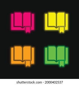 Book four color glowing neon vector icon