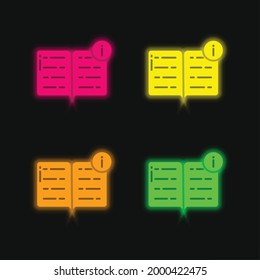 Book four color glowing neon vector icon