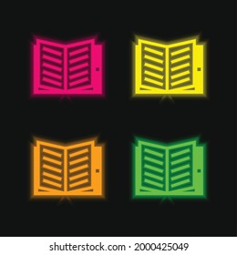 Book four color glowing neon vector icon