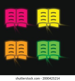 Book four color glowing neon vector icon
