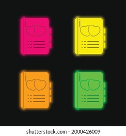 Book four color glowing neon vector icon