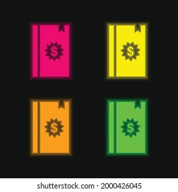 Book four color glowing neon vector icon