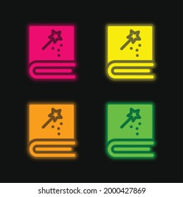 Book four color glowing neon vector icon