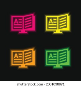 Book four color glowing neon vector icon