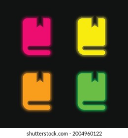 Book four color glowing neon vector icon