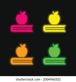 Book four color glowing neon vector icon