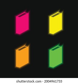 Book four color glowing neon vector icon