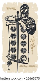 Book frames. Knight with coats, vector