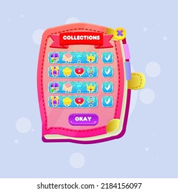 Book Game UI Pop Up Collections Icons Red Orange Color Cute Colorful Cartoon For GUI Or Business , Education , E-commerce , Vector Design