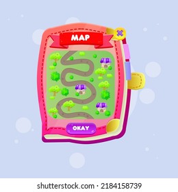 Book Game UI Pop Up Map Red Orange Color Cute Colorful Cartoon For GUI Or Business , Education , E-commerce , Vector Design