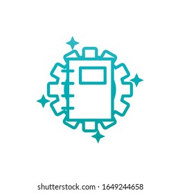 diseño de iconos de estilo de degradado de libros y engranajes, literatura de educación lectura biblioteca escuela de información universitaria aprendizaje y tema de texto Ilustración de vectores