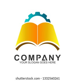 book + gear logo concept, education logo template