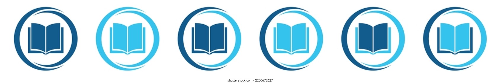 Book with generic circle icon set. Simple open book, stack of books, ad closed book icon collection. Book opened in flat and outline style. Textbooks or schoolbook symbol, vector illustration.
