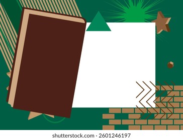 Book geometrical graphic retro theme background. Minimal geometric elements. Vintage abstract shapes vector illustration.