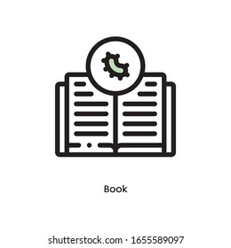 Book for germs, pathogenic bacteria, or viruses flat vector icon for science research apps and websites, black outlined icon on white background
