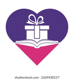 Buchen Sie Geschenkidee Design Logo Design Vektor. Bibliotheks- und Überraschungsdesign-Vorlage.