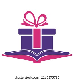 Book gift logo design vector. Present and market symbol or icon. library and surprise logotype design template.