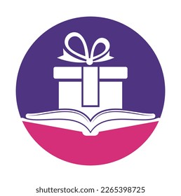 Buchen Sie Geschenklogo-Design-Vektorgrafik. Present and market symbol or icon. Bibliotheks- und Überraschungsdesign-Vorlage.