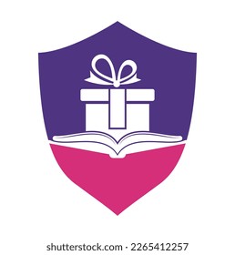 Book gift logo design vector. Present and market symbol or icon. library and surprise logotype design template.