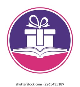Book gift logo design vector. Present and market symbol or icon. library and surprise logotype design template.
